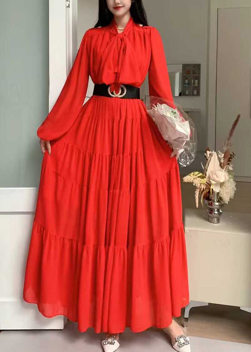 Elegantes lila Chiffonkleid mit Schnürung und Falten-Patchworkmuster, lange Ärmel, XX065