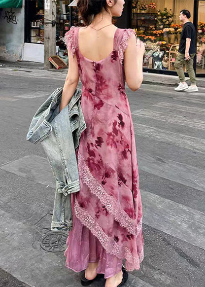 Lace Sleeveless Long Patchwork Purple Dresses Zippered Elegant