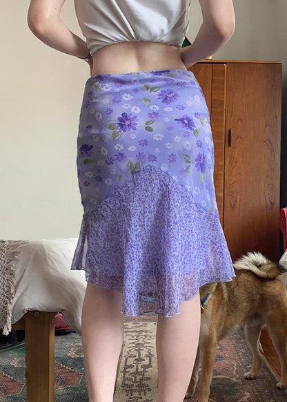 Patchwork Rock Elegante Sommer Lila Reißverschluss Chiffon Druck