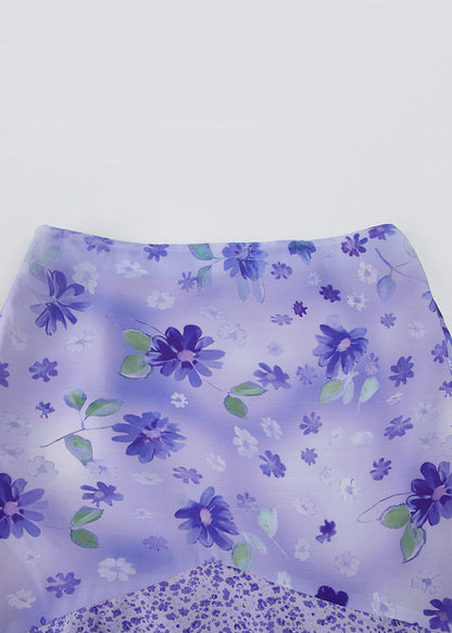 Patchwork Rock Elegante Sommer Lila Reißverschluss Chiffon Druck