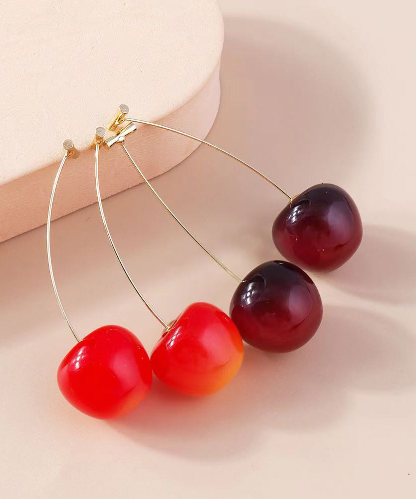 Elegant Red And Mulberry Sterling Silver Overgild Cherry Drop Earrings Two Piece Set DF1014