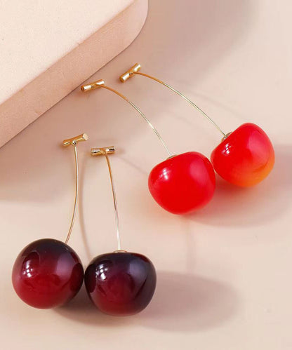 Elegant Red And Mulberry Sterling Silver Overgild Cherry Drop Earrings Two Piece Set DF1014