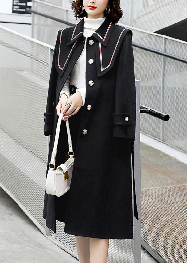 Manteau en laine rouge élégant avec poches à boutons et ceinture nouée pour l'hiver ER030