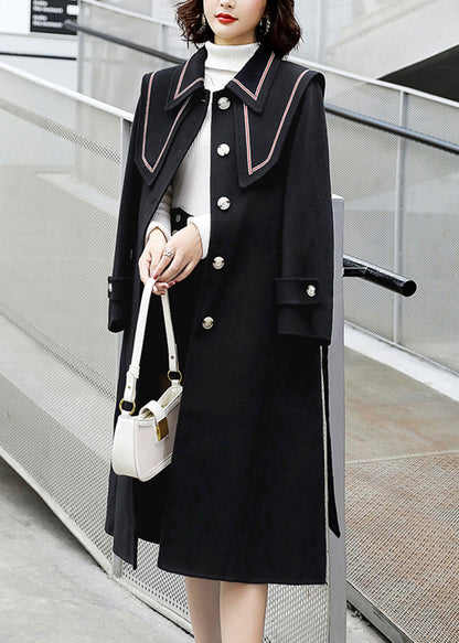 Manteau en laine rouge élégant avec poches à boutons et ceinture nouée pour l'hiver ER030