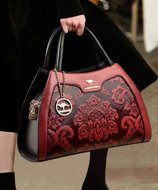 Elegant Calf Red Embossed Bag Tote Leather