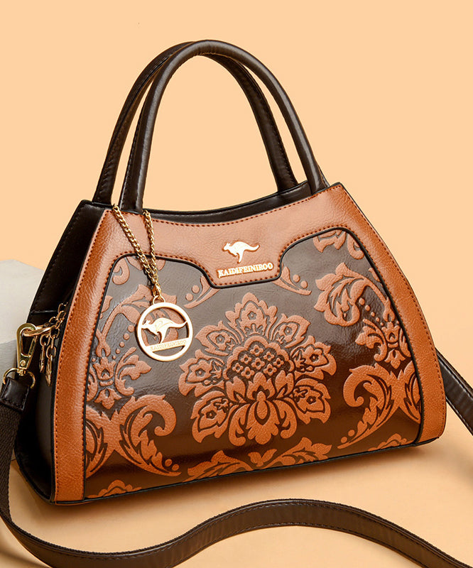 Elegant Calf Red Embossed Bag Tote Leather