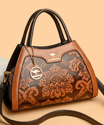 Elegant Calf Red Embossed Bag Tote Leather