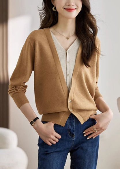 Manteau en tricot deux pièces élégant rouge à col en V et patchwork, printemps TZ030