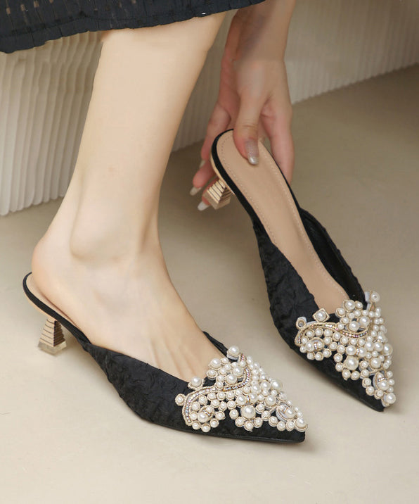 Elegant Pointed Slide Heel Bead Blue Splicing Sandals Nail High