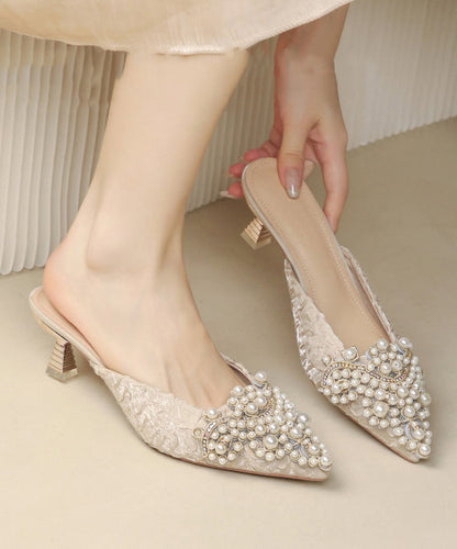Elegant Pointed Slide Heel Bead Blue Splicing Sandals Nail High
