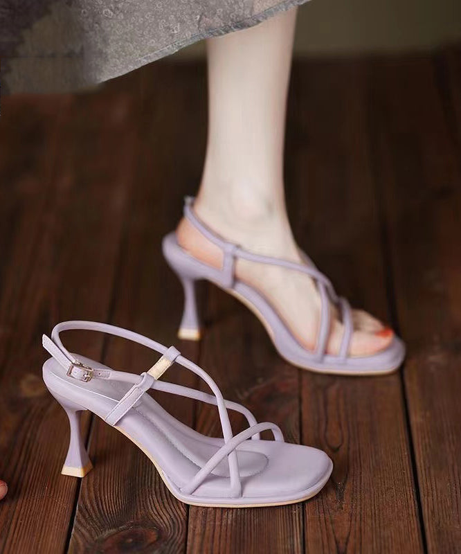 Elegant Splicing High Heel Sandals Beige Faux Leather Peep Toe AA040