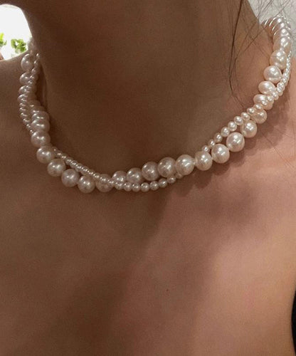 Bead White Double-Layer Elegant Pearl Alloy Gratuated Necklace