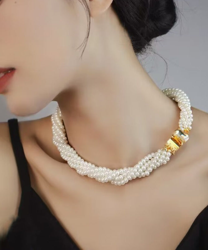 Elegant White Alloy Multi Layer Pearl Princess Necklace QU024