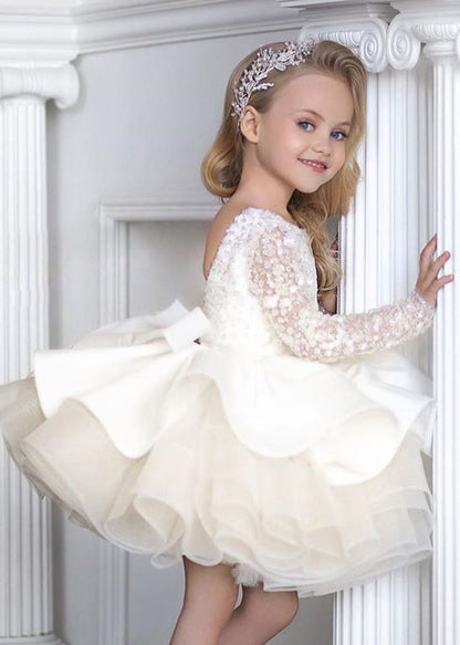 Robe mi-longue blanche élégante à dos nu et paillettes en tulle pour enfant, collection automne RP040