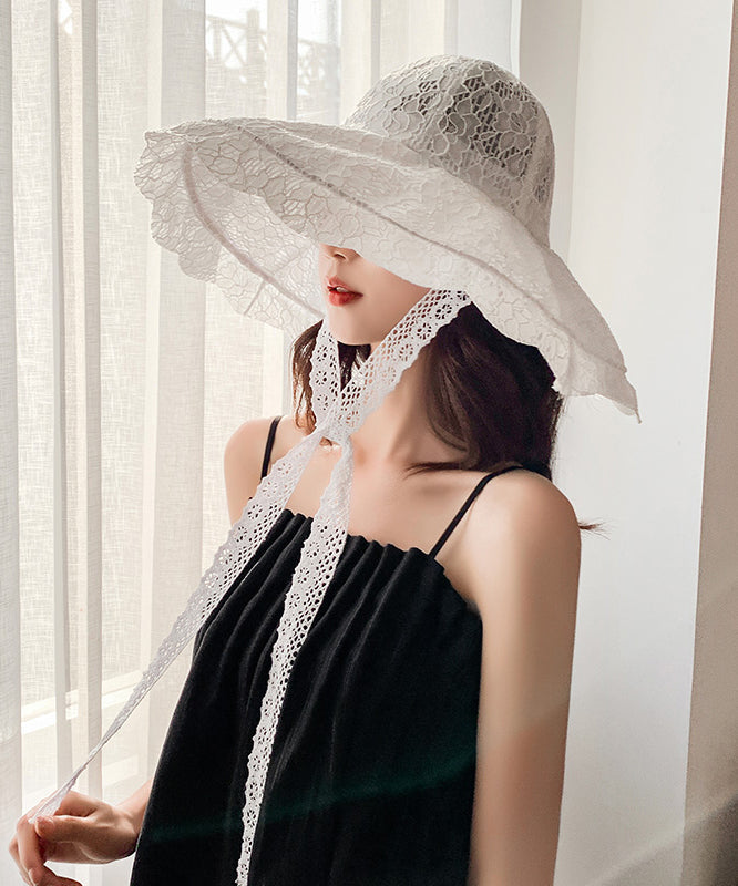 Elegant White Beach Lace Up Big Brim Sun Hat II043