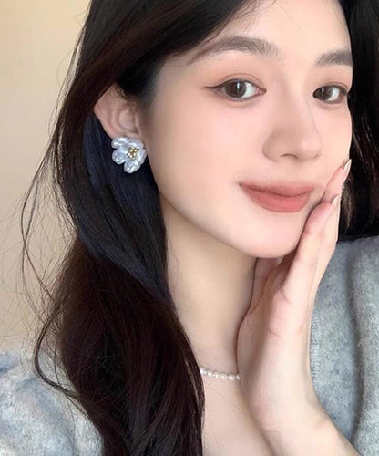 Earrings White Floral Pearl Copper Alloy Stud Elegant