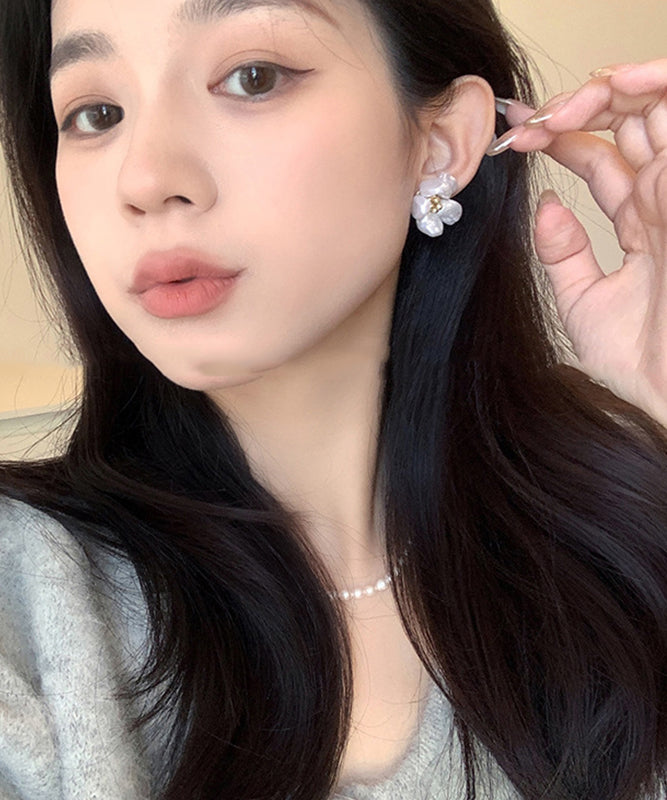 Earrings White Floral Pearl Copper Alloy Stud Elegant