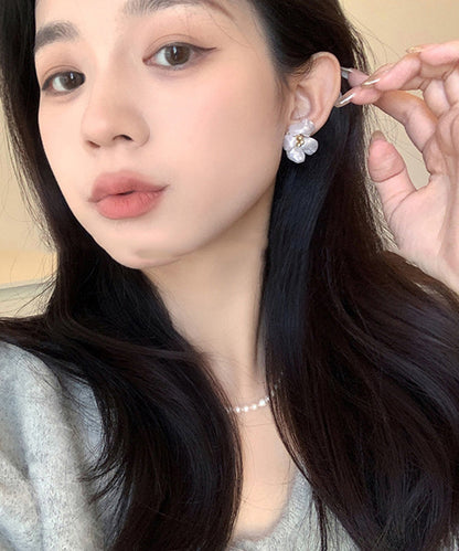 Earrings White Floral Pearl Copper Alloy Stud Elegant