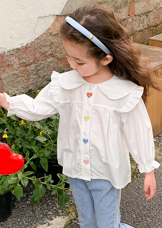 Elegantes weißes Mädchen-Shirt aus Baumwolle mit Rüschen und ausgestellten Ärmeln YU1045