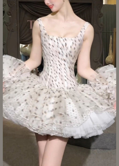 Kleider Chiffon Elegant Ärmellos Weiß Punkt Kragen Mini Quadrat