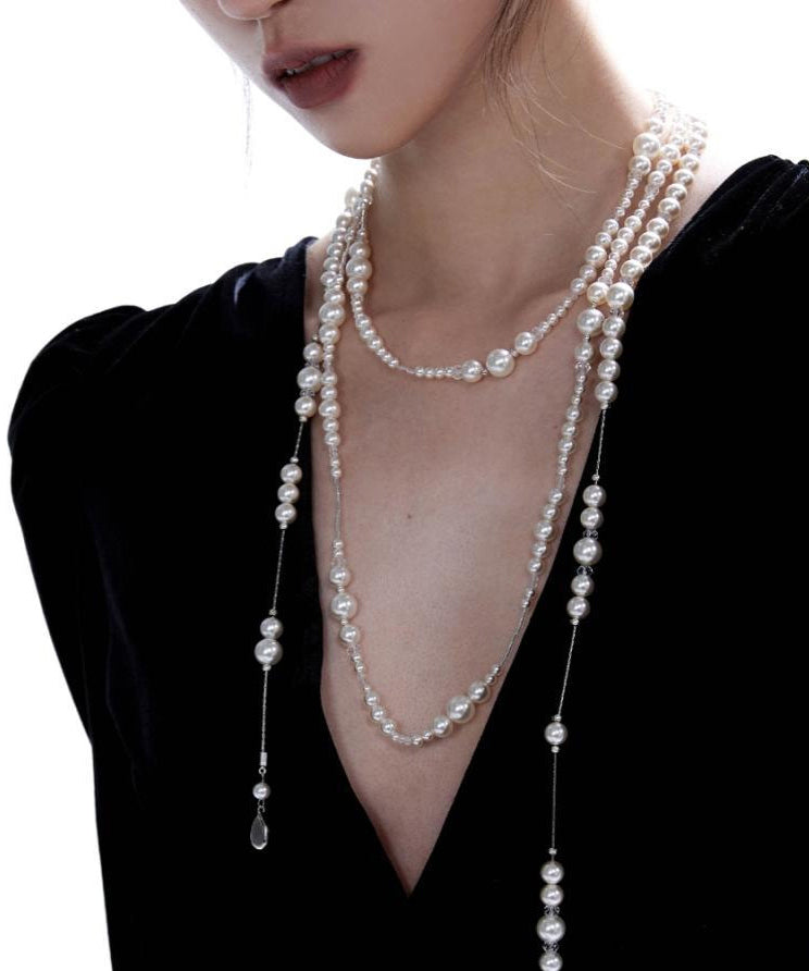 Elegant White Sterling Silver Crystal Pearl Starry Sky Gratuated Bead Necklace QJ013