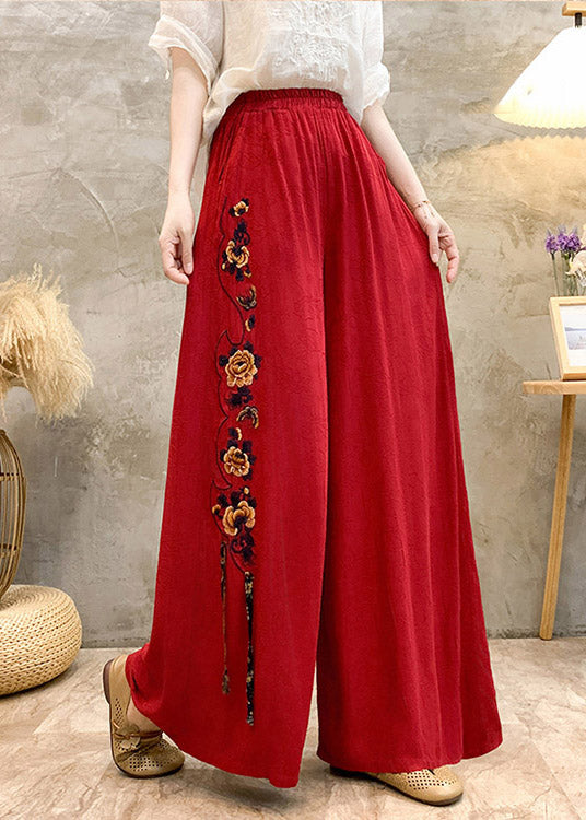 Ethnic Style High Waisted Embroidered Wide Leg Pants Summer BV048