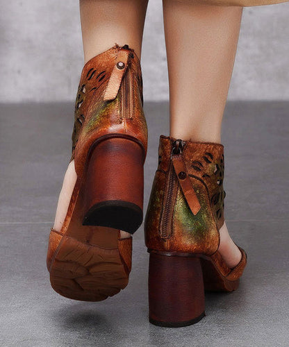 Sandales à talon épais et motif floral ajouré de style ethnique CZ1043