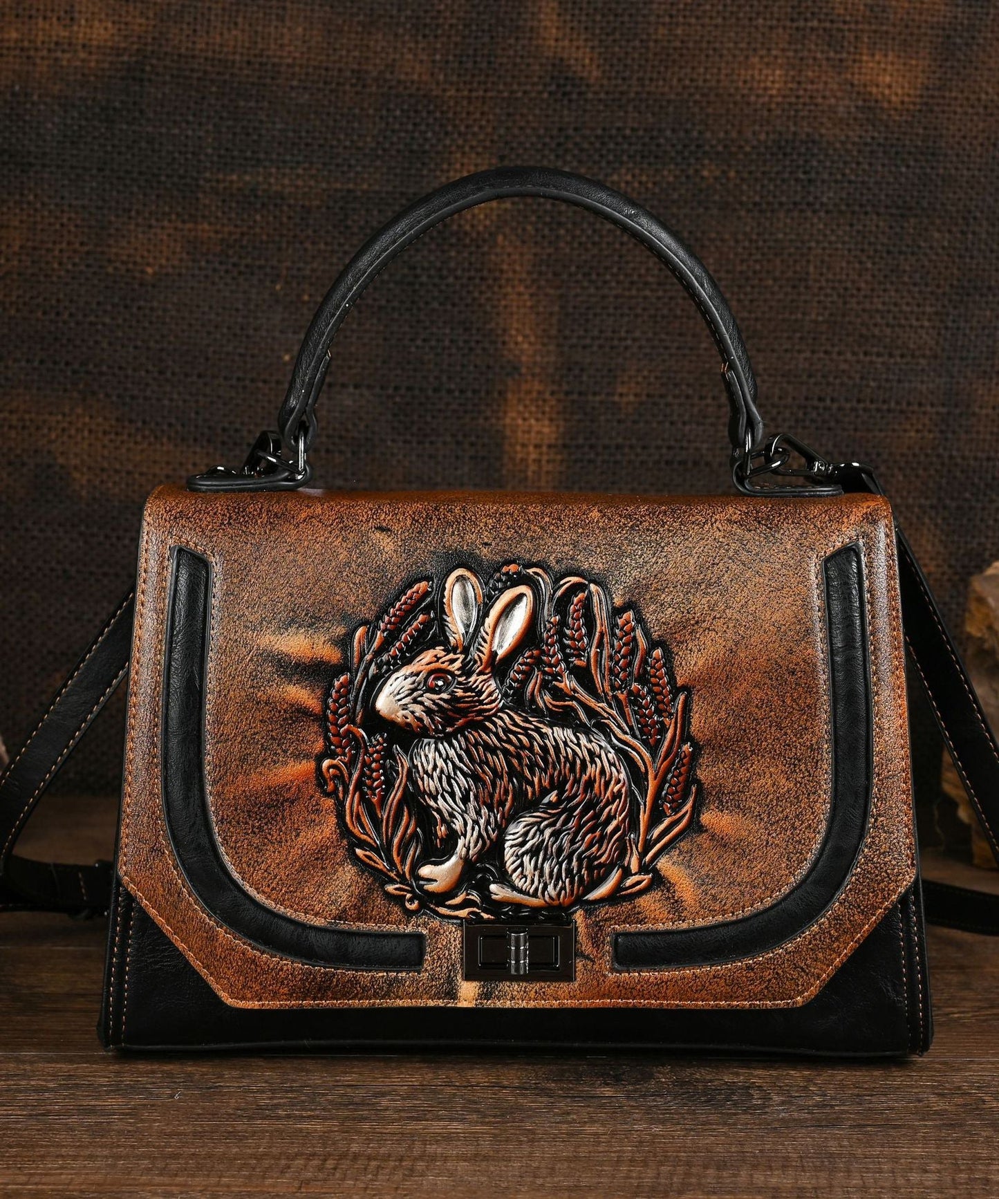 Ethnic Style Red Handmade Rabbit Embossed Handbag HJ1057