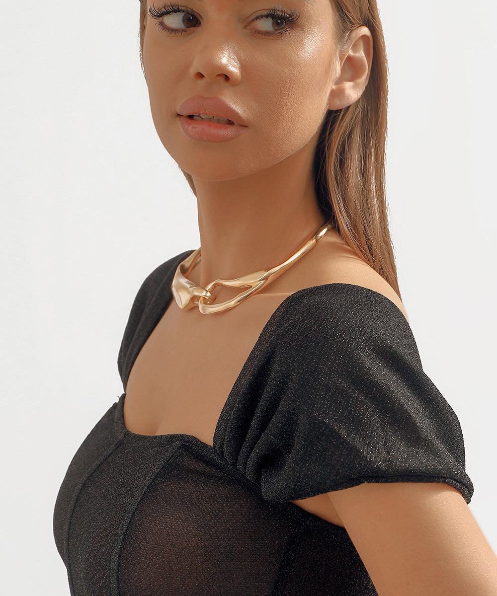Collier ras du cou stéréoscopique en métal doré, style européen et américain, YI002