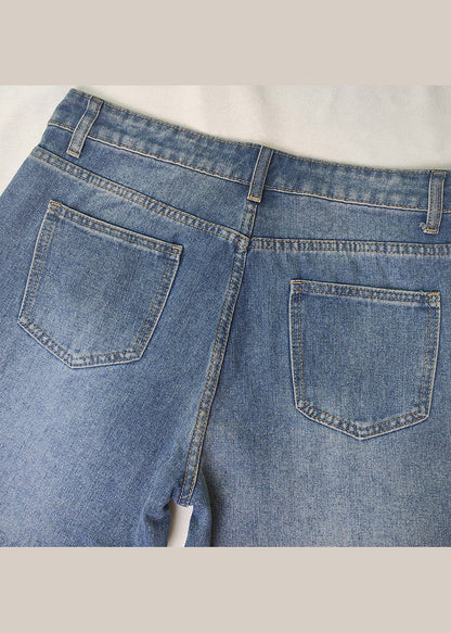 Pantalon droit en denim à poches bleues de style européen et américain Printemps QQ1062