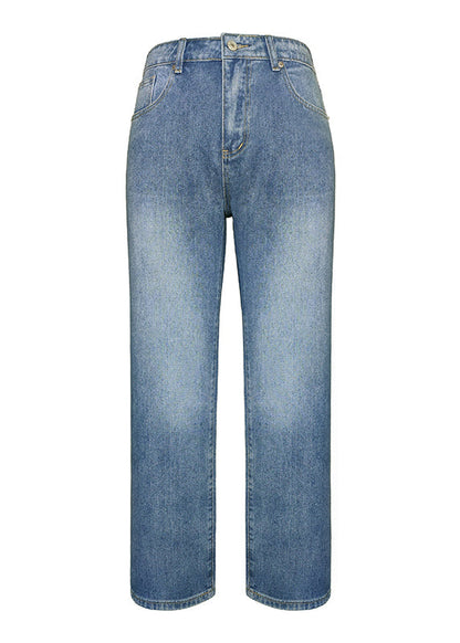 Pantalon droit en denim à poches bleues de style européen et américain Printemps QQ1062