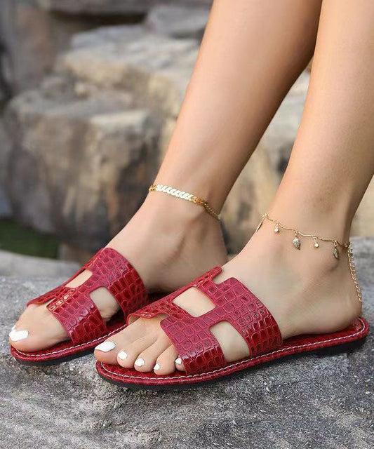 Europäischer und amerikanischer Stil Rote flache Sandalen mit Peep-Toe DD1044