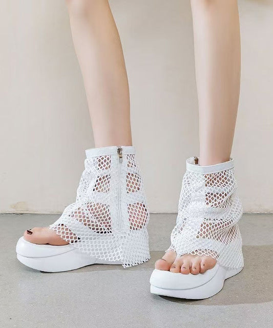 European And American Style White Platform Breathable Mesh Clip Toe Cool Boots YC026
