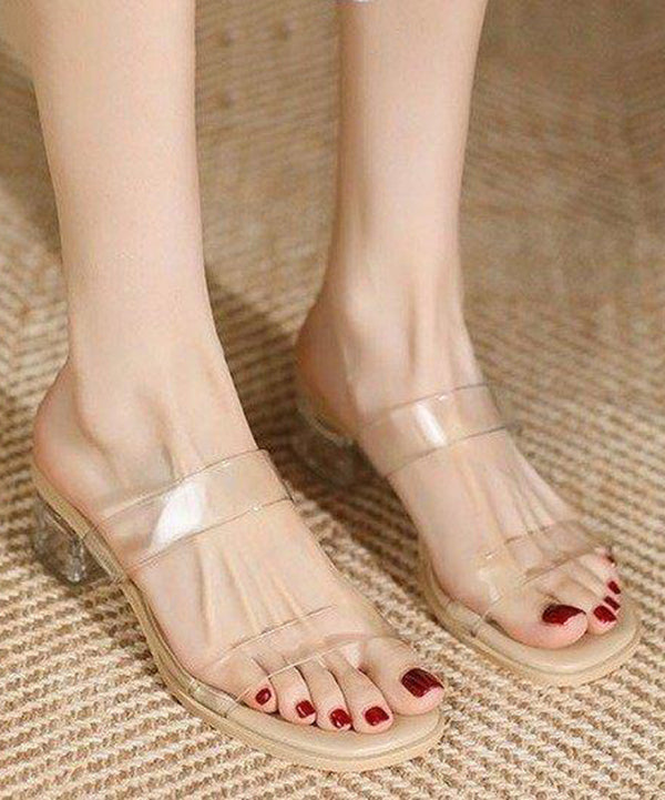 Modische Apricot Klare Chunky Damen Slide Sandalen Peep Toe AP1057