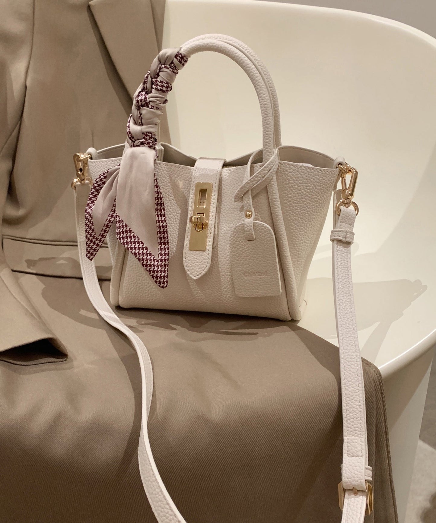 Leder Strapazierfähige Kunstleder Modetasche Beige CrossBody