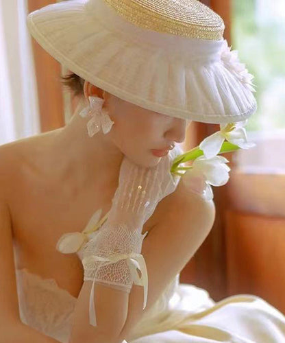 Wrinkled Tulle Woven Cloche Fashion Hat Straw Beige