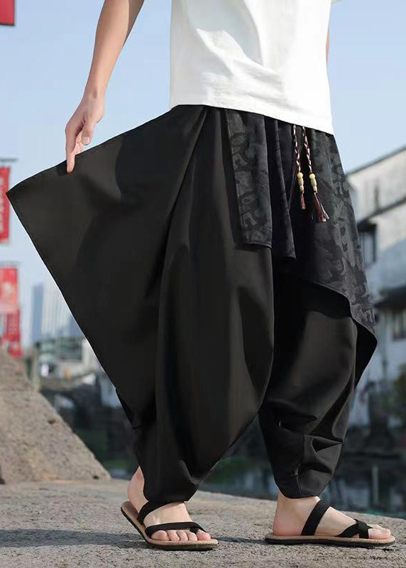 Fashion Black Asymmetrical Jacquard Patchwork Ice Silk Men Harem Pants Summer YT036