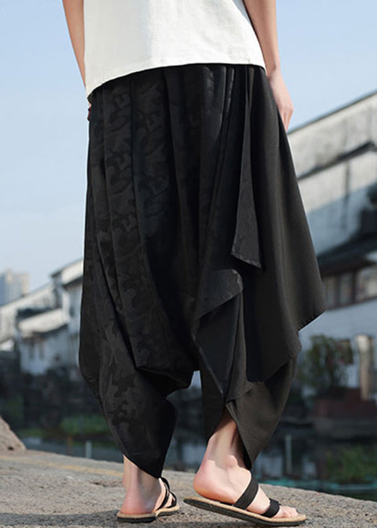 Fashion Black Asymmetrical Jacquard Patchwork Ice Silk Men Harem Pants Summer YT036