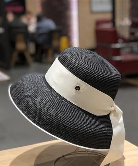 Bucket Woven Black Fashion Bow Hat Straw