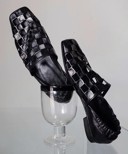 Mocassins creux en cuir de vache noir à épissure