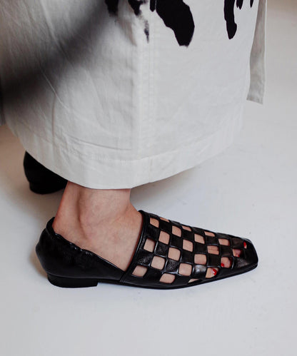 Mocassins creux en cuir de vache noir à épissure