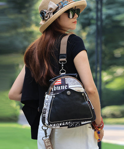 Fashion Black Graphic Cotton Patchwork Calf Leather Satchel Bag Handbag ZX1005 Ada Fashion