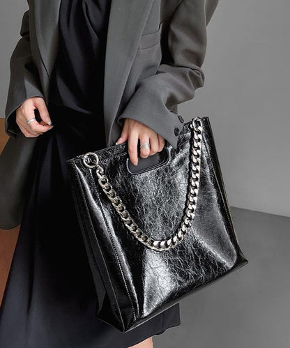 Kapazität Große verknüpfte Kalbsschulter Mode Lederkette Schwarz