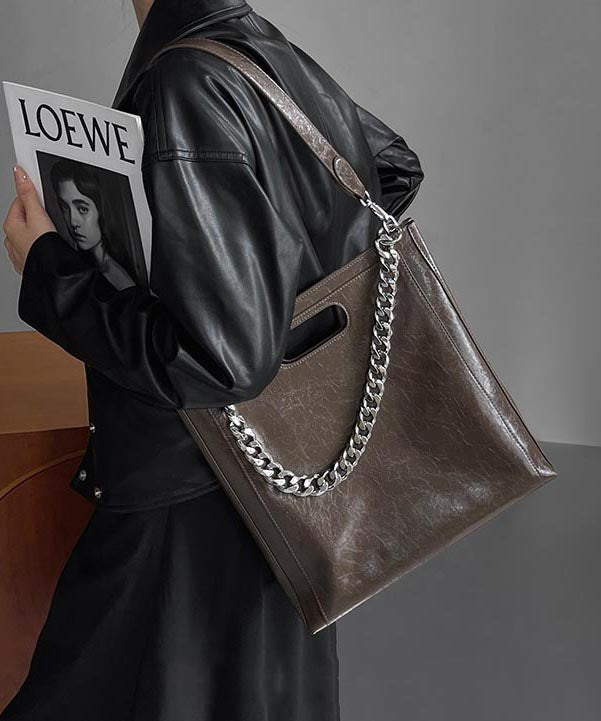 Kapazität Große verknüpfte Kalbsschulter Mode Lederkette Schwarz