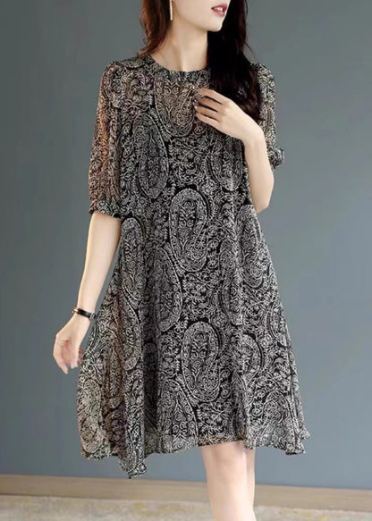 Robe de thé en mousseline de soie imprimée surdimensionnée noire à la mode pour l'été YY030