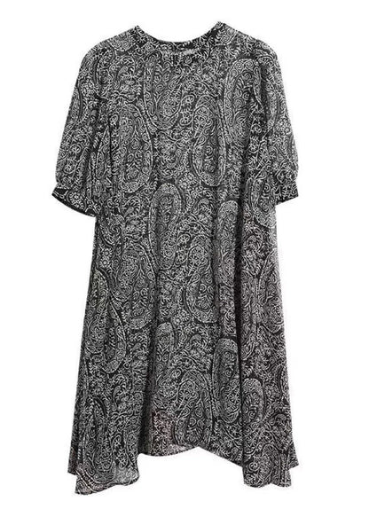 Robe de thé en mousseline de soie imprimée surdimensionnée noire à la mode pour l'été YY030