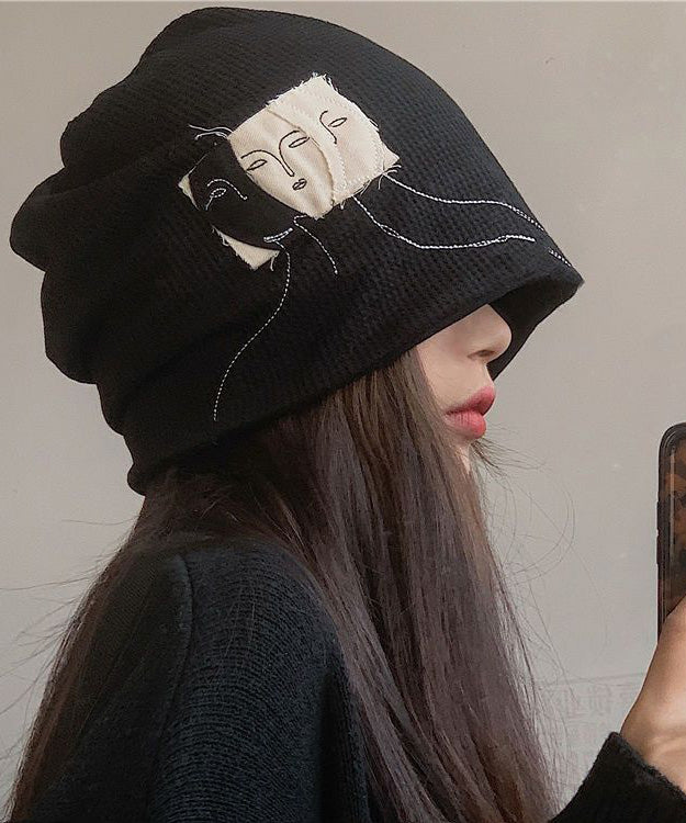 Hat Black Versatile Fashion Bonnie Cotton Patch