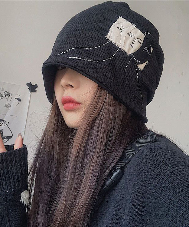 Hat Black Versatile Fashion Bonnie Cotton Patch