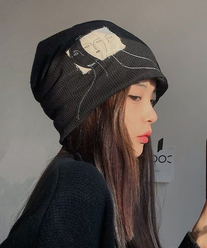 Hat Black Versatile Fashion Bonnie Cotton Patch