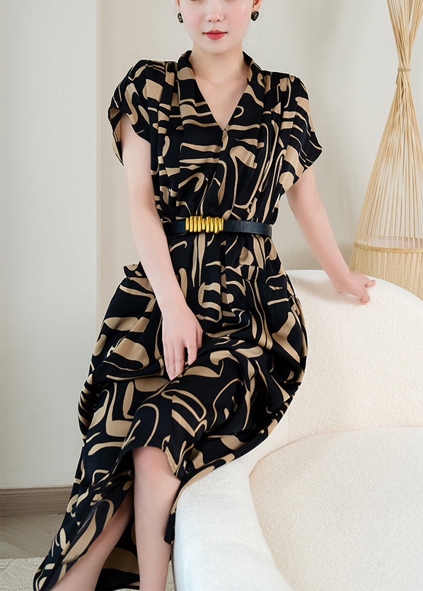 Fashion Black Print Silm Fit Chiffon Dress Summer YY025